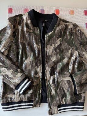 Aqua Sequin Camouflage Bomber Jacket